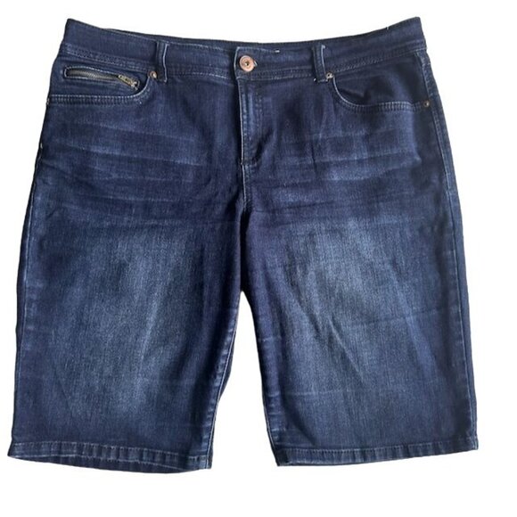 INC International Concepts Regular Fit Dark Wash Denim Bermuda Jean Shorts Sz 12 - Picture 1 of 9